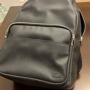 Lacoste Men's Black Backpack with Silver Accents